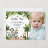 ジャングルサファリフォトワイルドワン誕生日パーティー 招待状 (正面)