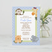 ジャングルサファリブルー5 x 7ベビーシャワー招待状 招待状 (スタンド正面)