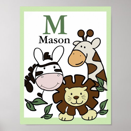 ジャングルサファリプリント 赤ちゃん動物園の動物 ポスター (正面)
