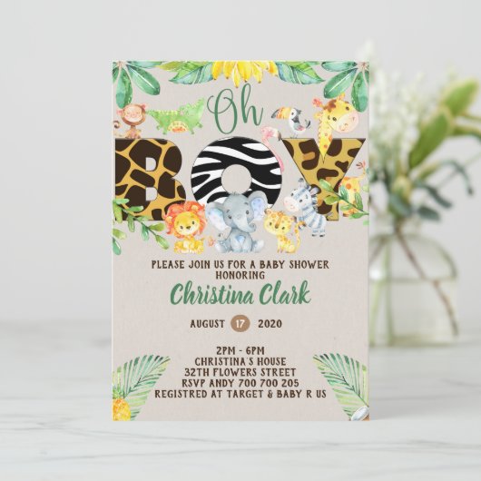ジャングルサファリベイビーシャワーおお坊ちゃんかわいい 招待状 (スタンド正面)