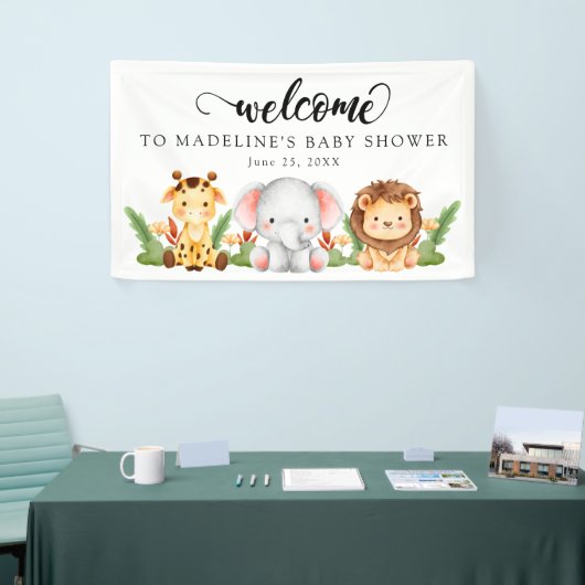 ジャングルサファリベイビーシャワーへようこそ 横断幕 (トレードショー)
