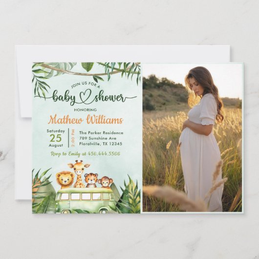 ジャングルサファリベイビーシャワーパーティー写真 招待状 (正面)