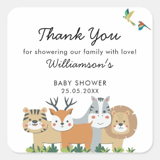 ジャングルサファリベイビーシャワー スクエアシール (正面)