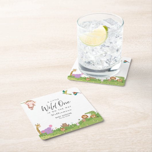 ジャングルサファリベイビーシャワー スクエアペーパーコースター (インサイチュ)