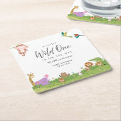 ジャングルサファリベイビーシャワー スクエアペーパーコースター (アングル)