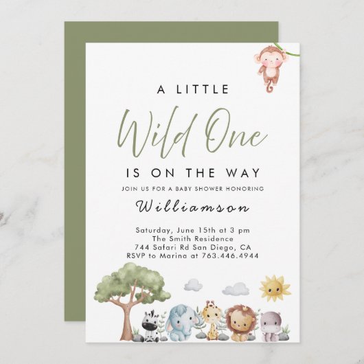 ジャングルサファリベイビーシャワー 招待状 (正面/裏面)