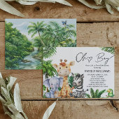 ジャングルサファリベビーシャワーの緑色の招待状「Oh Boy」 招待状