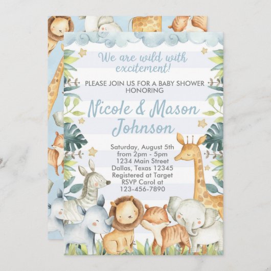 ジャングルサファリベビーシャワー招待状招待状 招待状 (正面/裏面)