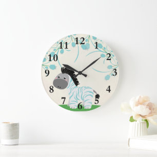 ジャングルサファリベビーゼブラ子供部屋ウォールクロック ラージ壁時計