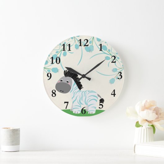 ジャングルサファリベビーゼブラ子供部屋ウォールクロック ラージ壁時計 (ホーム)