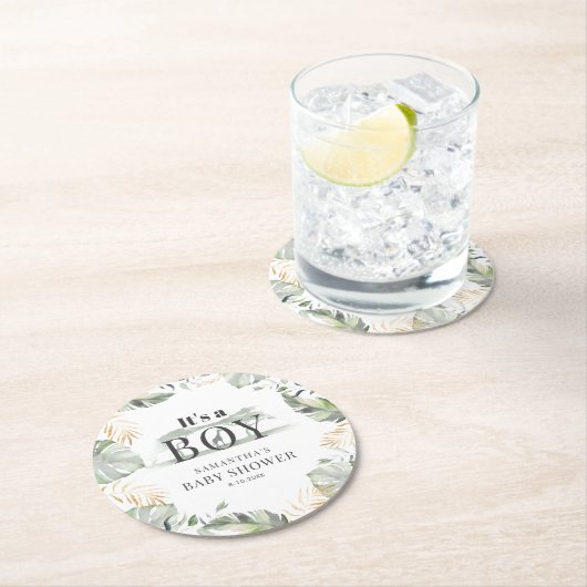 ジャングルサファリボタニカルボーイ赤ちゃんシャワー ラウンドペーパーコースター (インサイチュ)