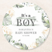 ジャングルサファリボタニカルボーイ赤ちゃんシャワー ラウンドペーパーコースター (正面)