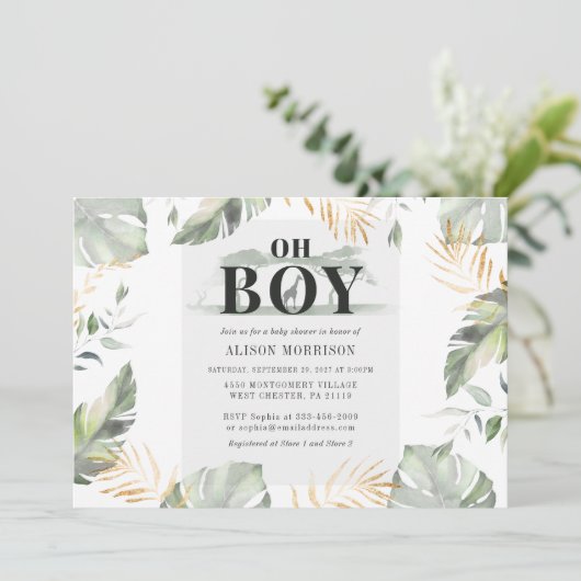 ジャングルサファリボーイキリン赤ちゃんシャワー 招待状 (スタンド正面)