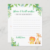 ジャングルサファリボーイシャワー新しい親のアドバイスカード (正面/裏面)