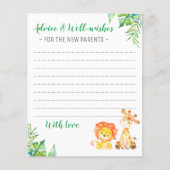 ジャングルサファリボーイシャワー新しい親のアドバイスカード (正面)