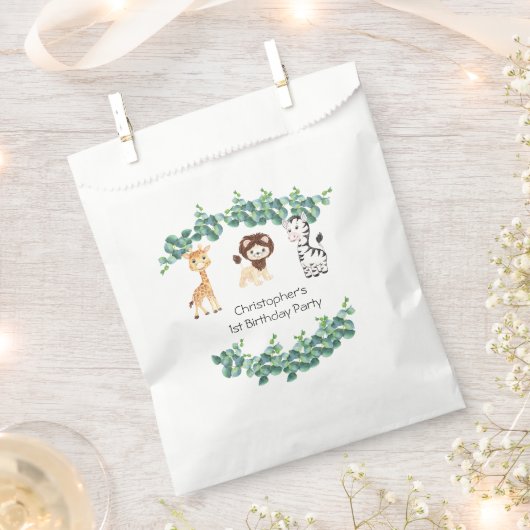 ジャングルサファリボーイズGiraffe Lion Zebra 1st誕生日 フェイバーバッグ (クリップ留めされた状態)