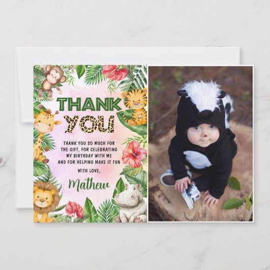ジャングルサファリボーイ誕生日パーティーの写真 サンキューカード (正面)