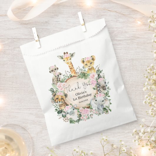 ジャングルサファリワイルドアニマルズフローラガール誕生日 フェイバーバッグ (クリップ留めされた状態)