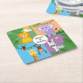 ジャングルサファリワイルドアニマル子供の誕生日 カラフル スクエアペーパーコースター (アングル)