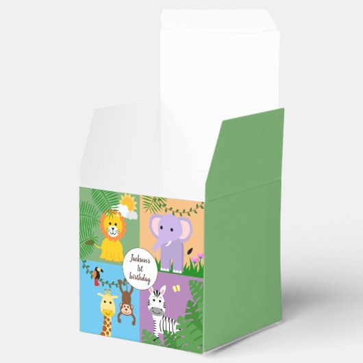 ジャングルサファリワイルドアニマル子供の誕生日 カラフル フェイバーボックス (オープン)
