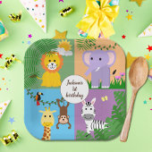 ジャングルサファリワイルドアニマル子供の誕生日 カラフル ペーパープレート