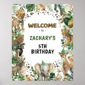 ジャングルサファリワイルドパーティー動物誕生日歓迎 ポスター (正面)