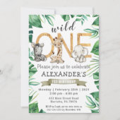 ジャングルサファリワイルドワンバースデーパーティーへの招待 招待状 (正面)