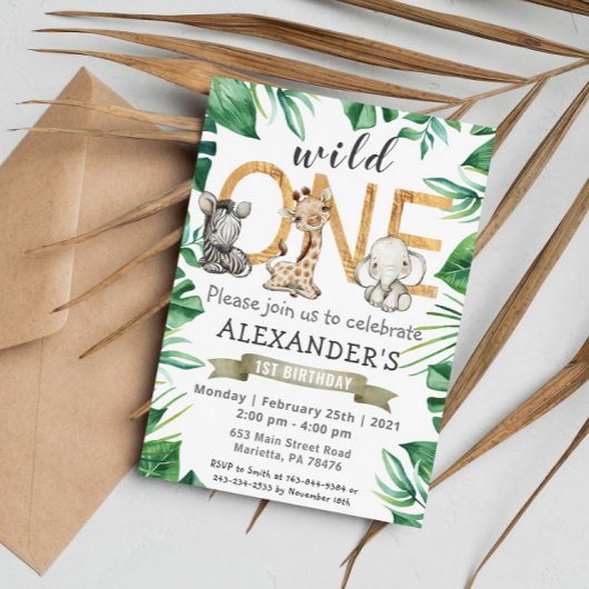 ジャングルサファリワイルドワンバースデーパーティーへの招待 招待状
