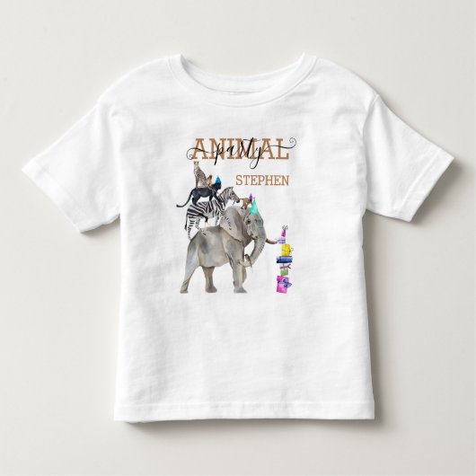 ジャングルサファリワイルドワンバースデーパーティー動物 トドラーTシャツ (正面)