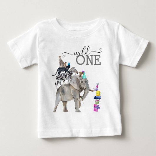 ジャングルサファリワイルドワンバースデーパーティー動物 ベビーTシャツ (正面)