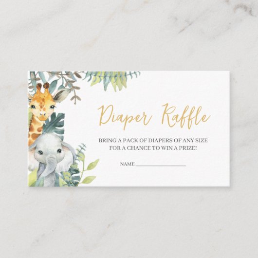 ジャングルサファリワイルドワンベビーシャワーおむつラッフル エンクロージャーカード (正面)