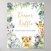ジャングルサファリワイルドワンベビーシャワーおむつラッフル ポスター (正面)