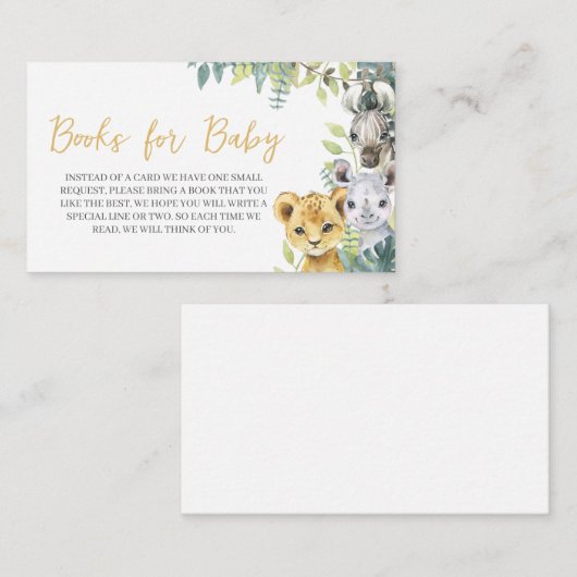 ジャングルサファリワイルドワンベビーシャワーブックベビー エンクロージャーカード (正面/裏面)
