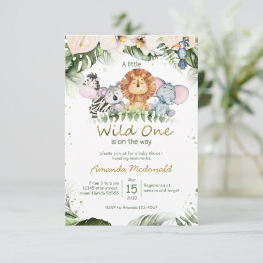 ジャングルサファリワイルドワンベビーシャワー招待状 招待状 (スタンド正面)