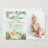 ジャングルサファリワイルドワン誕生日の写真 招待状 (正面)