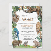 ジャングルサファリワイルドワン誕生日アマゾンジャガー 招待状 (正面)