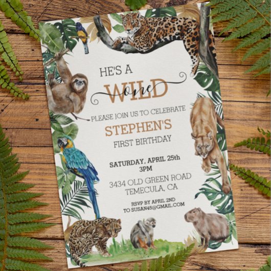 ジャングルサファリワイルドワン誕生日アマゾンジャガー 招待状