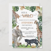 ジャングルサファリワイルドワン誕生日ブラックパンサー 招待状 (正面)