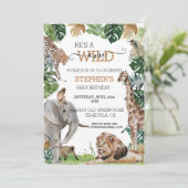 ジャングルサファリワイルドワン誕生日ライオンウォーターカラー 招待状 (スタンド正面)