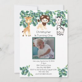 ジャングルサファリ写真少年1歳の誕生日 招待状