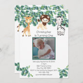 ジャングルサファリ写真少年1歳の誕生日 招待状 (正面/裏面)