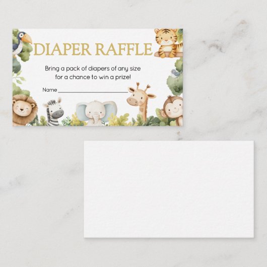 ジャングルサファリ動物おむつラッフル エンクロージャーカード (正面/裏面)