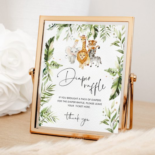ジャングルサファリ動物おむつラッフル ポスター