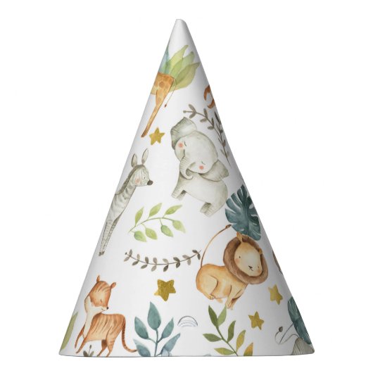 ジャングルサファリ動物かわいい幼児の誕生日パーティー パーティーハット (右)