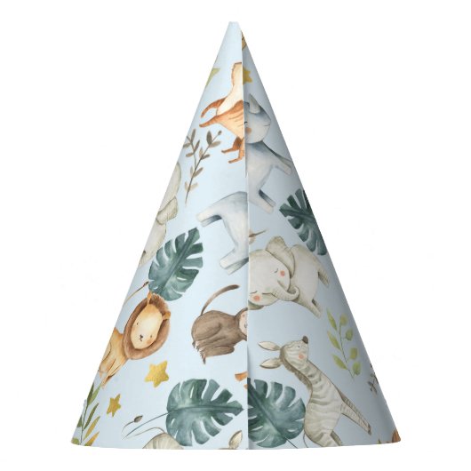 ジャングルサファリ動物かわいい幼児の誕生日パーティー パーティーハット (裏面)