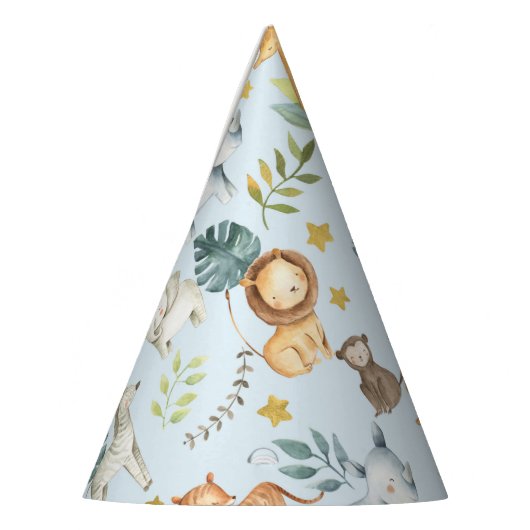 ジャングルサファリ動物かわいい幼児の誕生日パーティー パーティーハット (左)