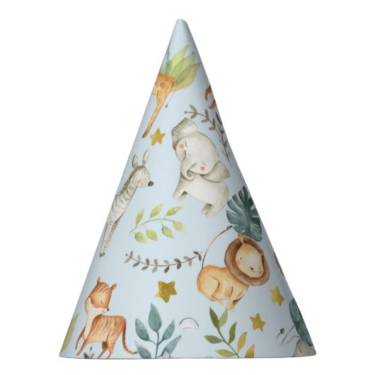 ジャングルサファリ動物かわいい幼児の誕生日パーティー パーティーハット (右)