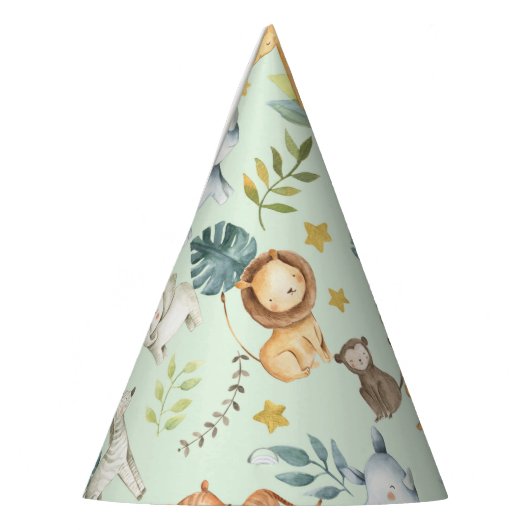 ジャングルサファリ動物かわいい幼児の誕生日パーティー パーティーハット (左)