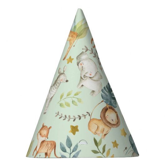 ジャングルサファリ動物かわいい幼児の誕生日パーティー パーティーハット (右)