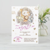 ジャングルサファリ動物のベビーガールシャワー 招待状 (スタンド正面)